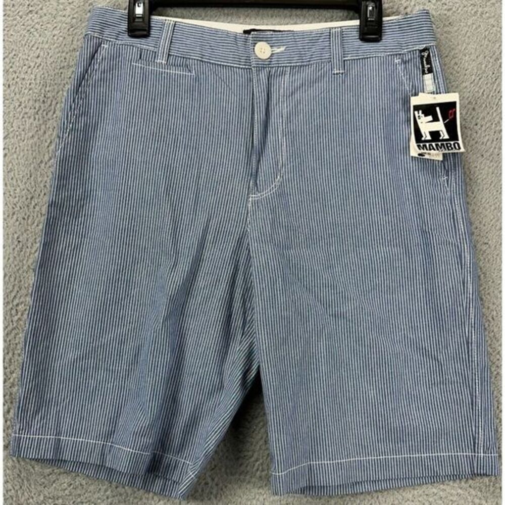 Mambo Shorts Mens 30‎ Dark Blue Pinstripe Khakis Casual Flat Front Pockets NEW